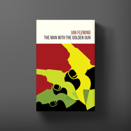 Hardback book cover for The Man with the Golden Gun by Ian Fleming, designed by Michael Gillette.