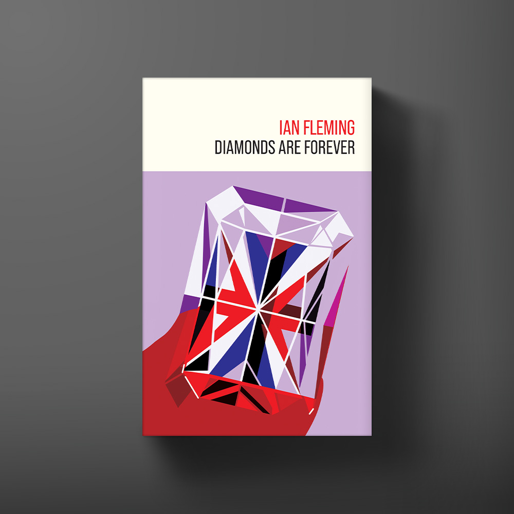 Hardback book cover for Diamonds Are Forever by Ian Fleming, designed by Michael Gillette.