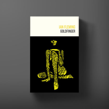 Hardback book cover for Goldfinger by Ian Fleming, designed by Michael Gillette.