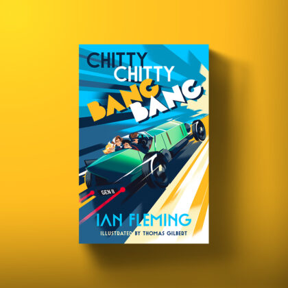 Paperback book cover for Chitty Chitty Bang Bang by Ian Fleming, illustrated by Thomas Gilbert.