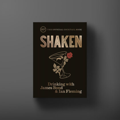 Hardback book cover for Shaken, Drinking with James Bond and Ian Fleming, the official 007 cocktail book.