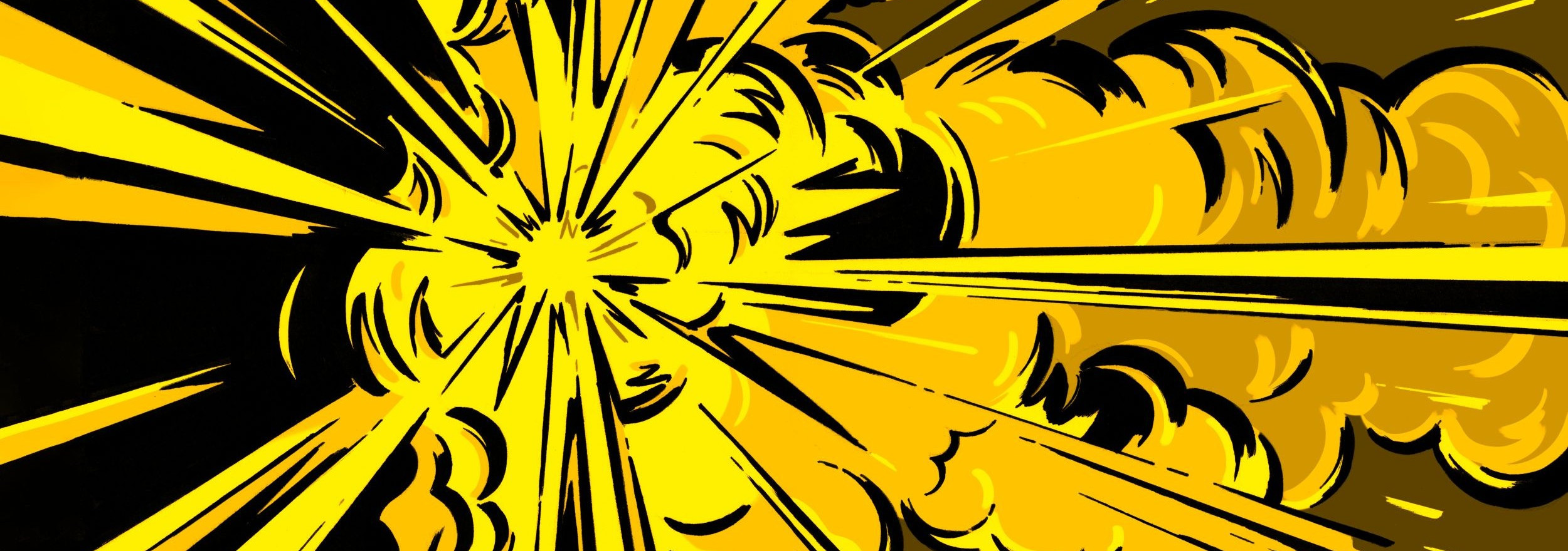 A depiction of an explosion that is yellow