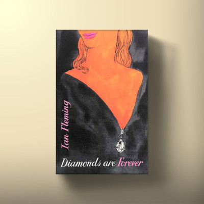 Book cover for Diamonds are Forever by Ian Fleming, featuring an illustration of a woman wearing a large diamond.
