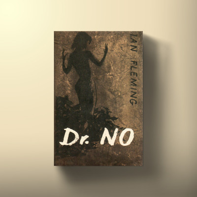 Book cover for Dr. No by Ian Fleming, featuring the silhouette of a woman against a brown textured background.