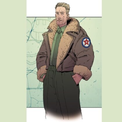 Jack Stone is a character from Hurricane Gold, the Young Bond novel. Jack is shown here as an aviator. a middle aged man with white skin and a large sheepskin flying jacket.