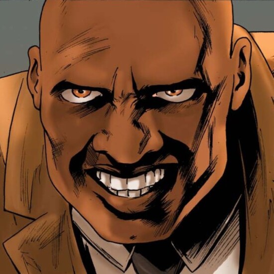 Illustration of Mr. Big from Ian Fleming's Live and Let Die novel. Mr. Big is shown as a bald black man with a menacing look.