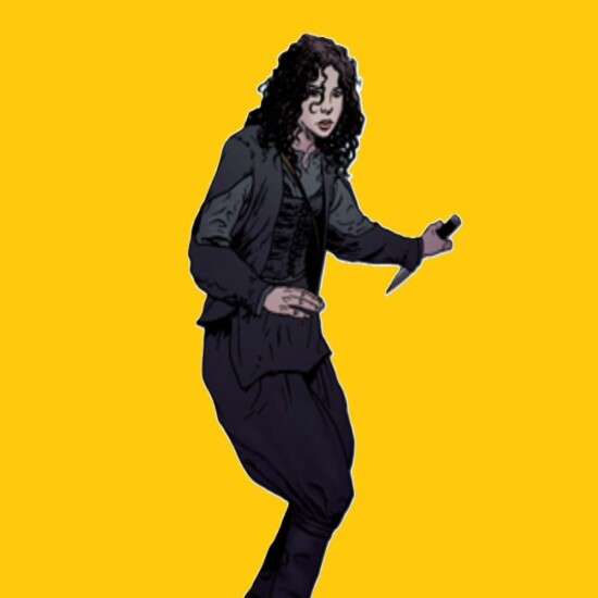 Illustration of Vendetta Benetutti, from Blood Fever. Vendetta is depicted as a white girl with dark hair.