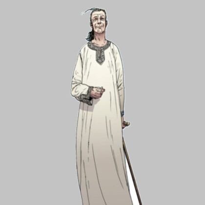 Illustration of Victor Delacroix, from Blood Fever. Victor is depicted as a white man with long hair and robes.