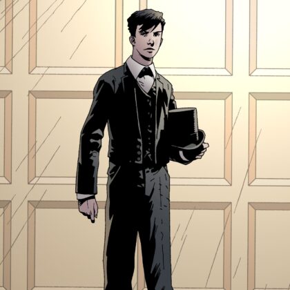 Illustration of James Bond, from the young Bond book series. James is shown in his Eton school uniform as a young man.
