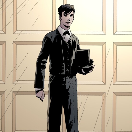 Illustration of James Bond, from the young Bond book series. James is shown in his Eton school uniform as a young man.