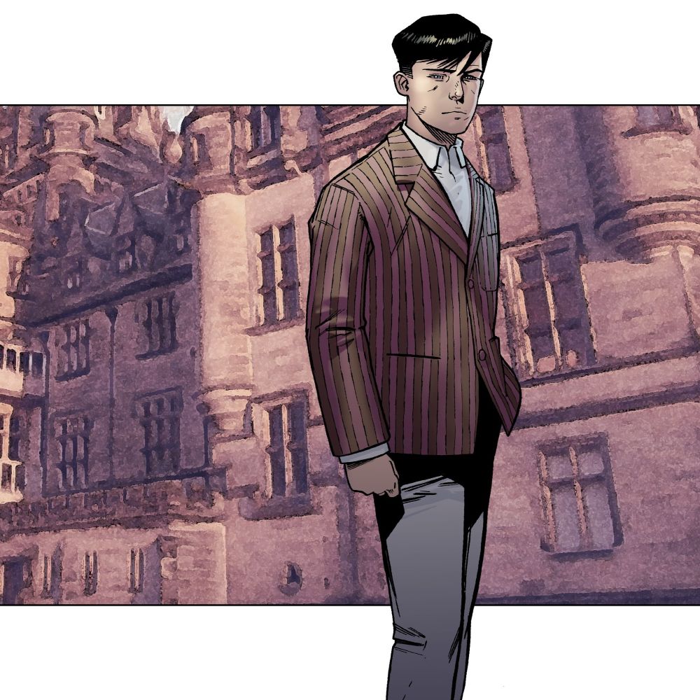 Illustration of James Bond from the Young Bond book series. James is shown here in his striped school blazer as a young man.