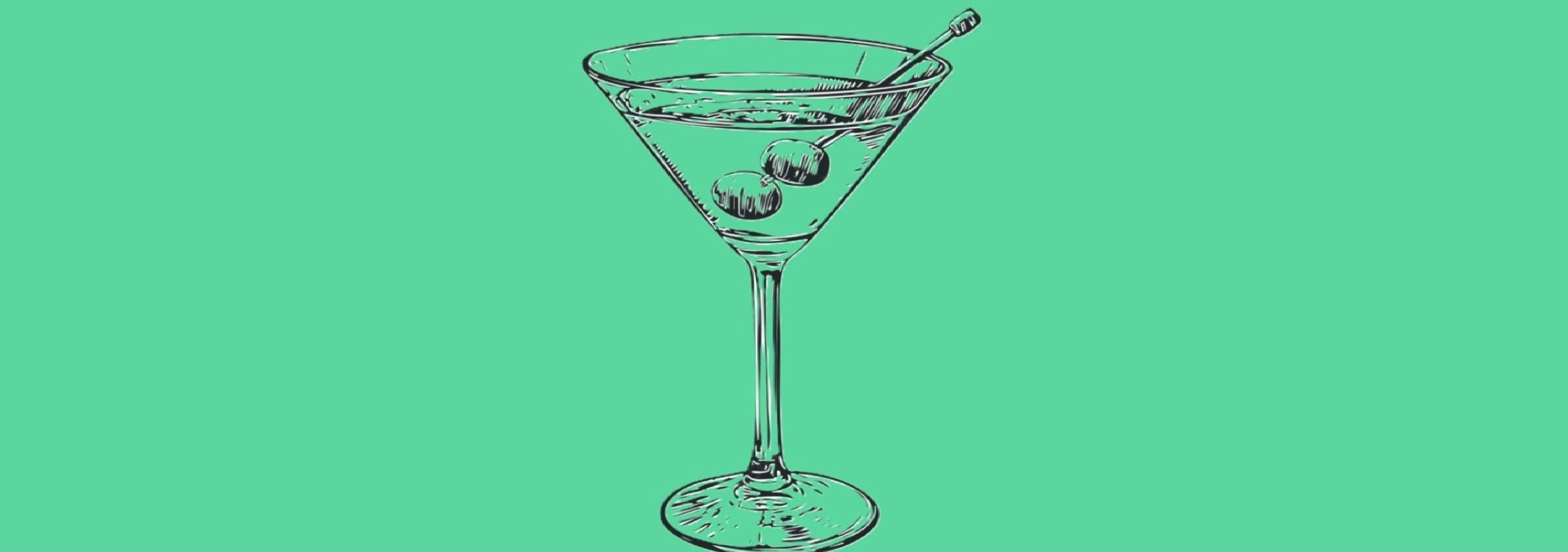 A graphic silhouette of a vodka martini on a green background
