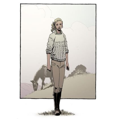 Illustration of Wilder Lawless, from SilverFin. Wilder is depicted as a white girl with blonde hair in equestrian clothes.