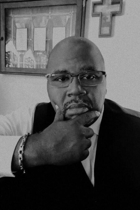 Black and white photo of author S.A. Cosby